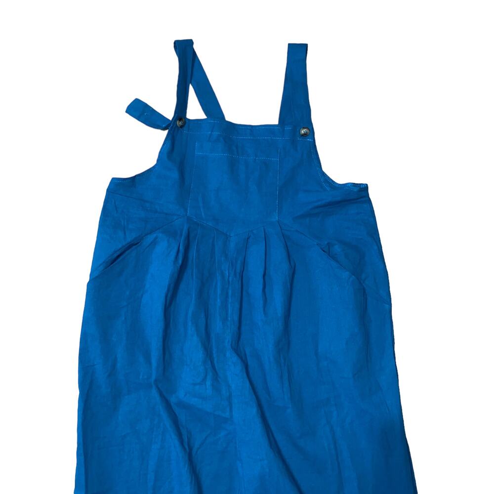 Pleated Sleeveless Straight Leg Cropped Overall Jumpsuit in Blue Size Large - Picture 2 of 7